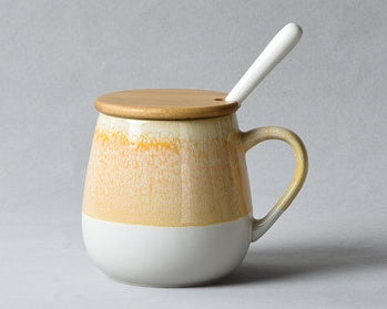 Creative Retro Cup Ceramic Mug Large Capacity Drinking Cup Household Cup Personalized Coffee Cup Tea Cup Spoon With Cover
