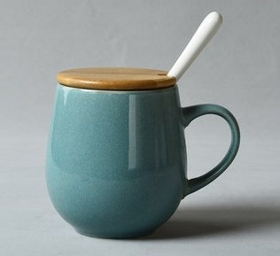 Creative Retro Cup Ceramic Mug Large Capacity Drinking Cup Household Cup Personalized Coffee Cup Tea Cup Spoon With Cover