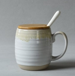 Creative Retro Cup Ceramic Mug Large Capacity Drinking Cup Household Cup Personalized Coffee Cup Tea Cup Spoon With Cover