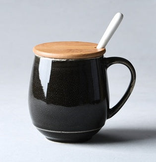 Creative Retro Cup Ceramic Mug Large Capacity Drinking Cup Household Cup Personalized Coffee Cup Tea Cup Spoon With Cover