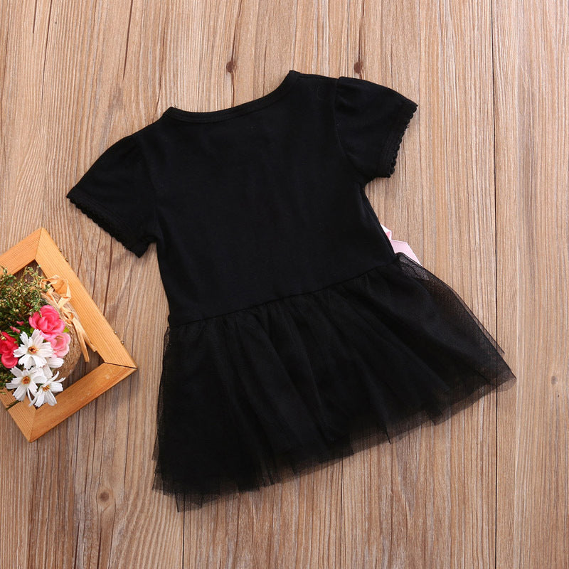 Toddler Girls Clothing Outfit Little Black Dress Short Sleeve Princess Onesie With A Bow 6-24 Months