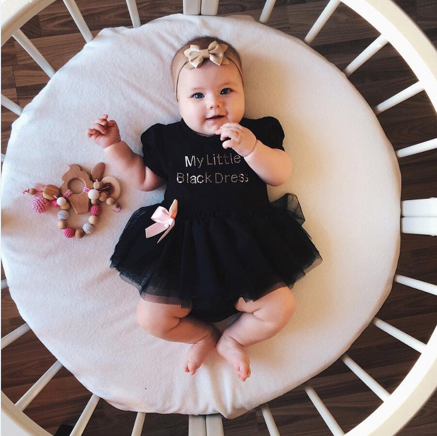 Toddler Girls Clothing Outfit Little Black Dress Short Sleeve Princess Onesie With A Bow 6-24 Months