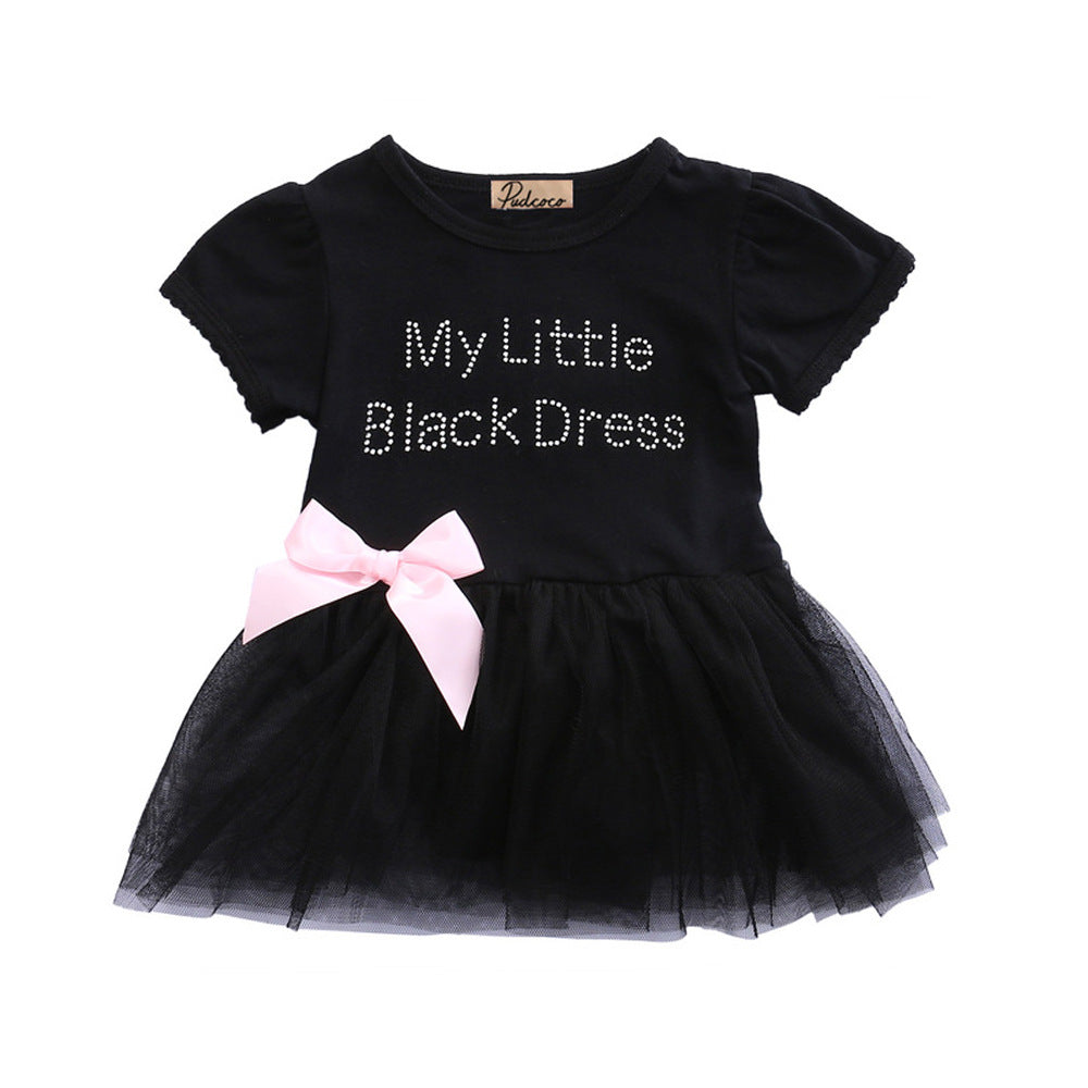 Toddler Girls Clothing Outfit Little Black Dress Short Sleeve Princess Onesie With A Bow 6-24 Months