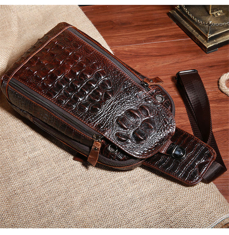 Sac de Poitrine en Cuir Véritable pour Homme, Tendance Décontractée