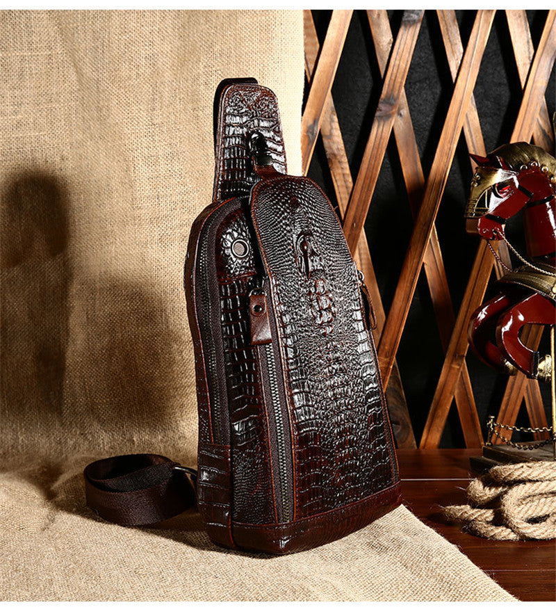 Sac de Poitrine en Cuir Véritable pour Homme, Tendance Décontractée