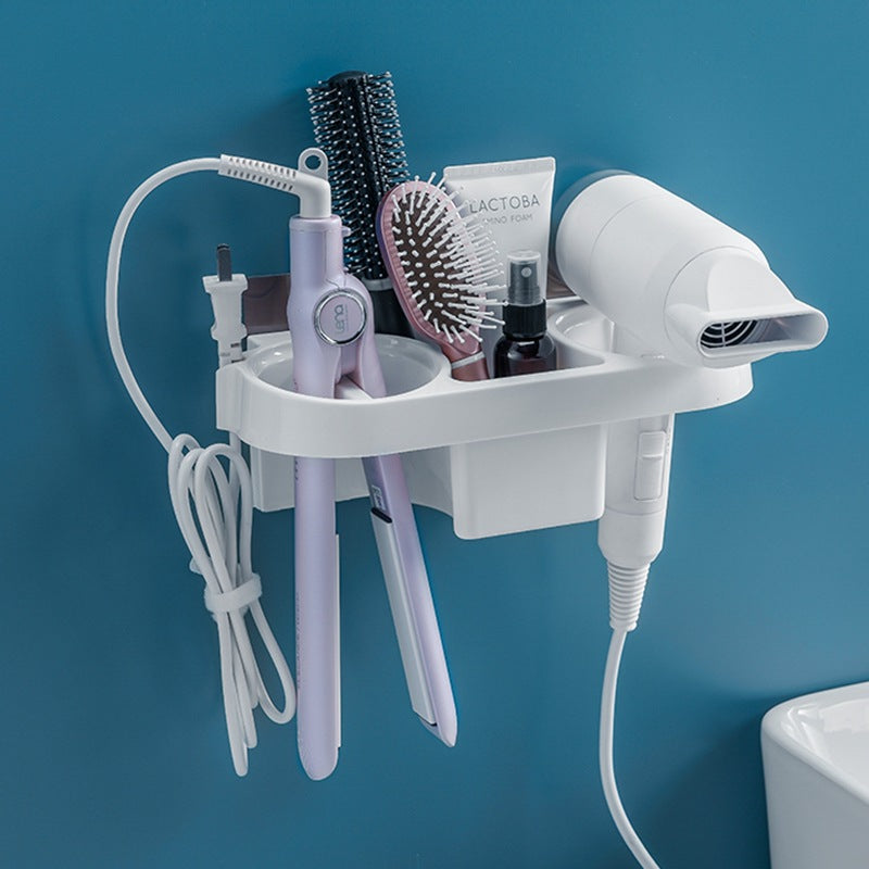 Soporte para secador de pelo manos libres, caja de almacenamiento, estante para rizador de pelo, organizador de baño, estante de almacenamiento, juego de accesorios de baño para el hogar