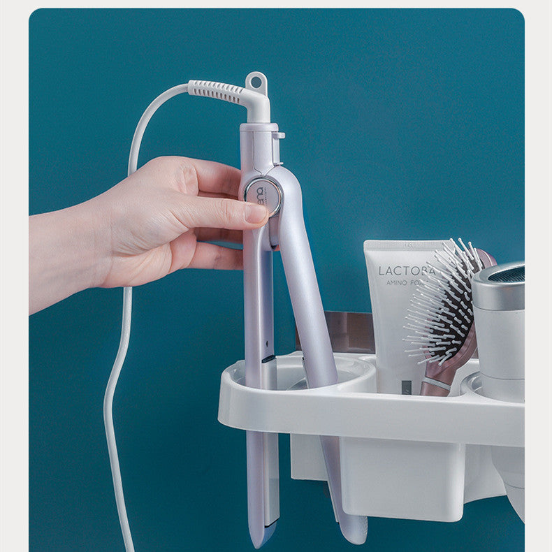 Soporte para secador de pelo manos libres, caja de almacenamiento, estante para rizador de pelo, organizador de baño, estante de almacenamiento, juego de accesorios de baño para el hogar