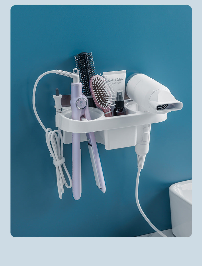 Soporte para secador de pelo manos libres, caja de almacenamiento, estante para rizador de pelo, organizador de baño, estante de almacenamiento, juego de accesorios de baño para el hogar