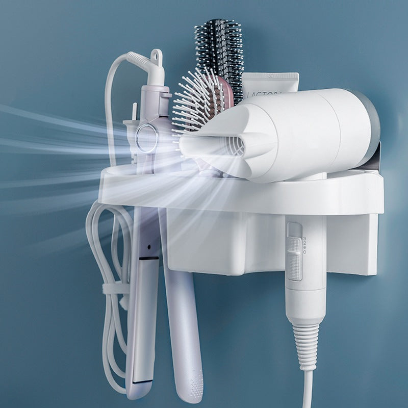Soporte para secador de pelo manos libres, caja de almacenamiento, estante para rizador de pelo, organizador de baño, estante de almacenamiento, juego de accesorios de baño para el hogar