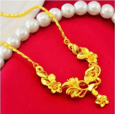 Bijoux en or sable Dragon et Phoenix Collier Boucles d'oreilles Bague Bracelet Parure de mariage quatre pièces Cadeau de Saint-Valentin