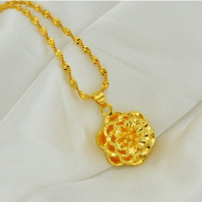 Bijoux en or sable Dragon et Phoenix Collier Boucles d'oreilles Bague Bracelet Parure de mariage quatre pièces Cadeau de Saint-Valentin