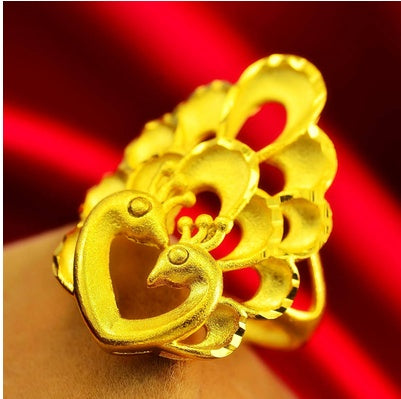Bijoux en or sable Dragon et Phoenix Collier Boucles d'oreilles Bague Bracelet Parure de mariage quatre pièces Cadeau de Saint-Valentin