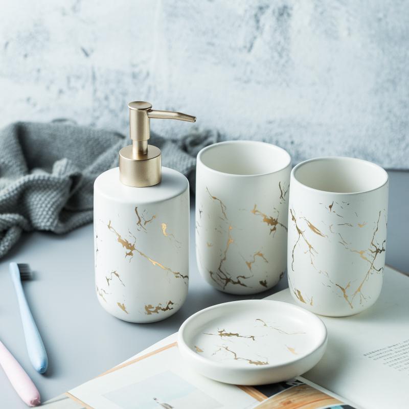 Marble Ceramic Bathroom Toothbrush And Mouthwash Cup Wash Set
