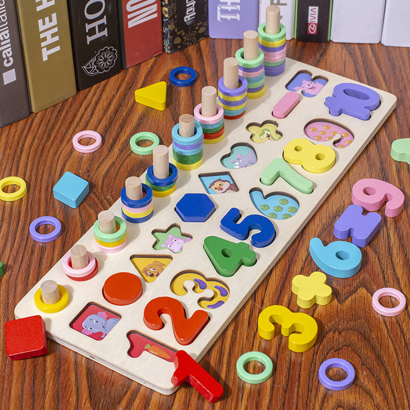 Wooden Educational Children's Toy Three-in-one Color Number Shape Matching Puzzle