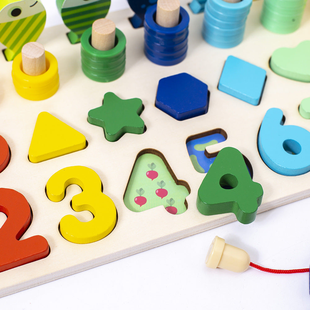 Wooden Educational Children's Toy Three-in-one Color Number Shape Matching Puzzle