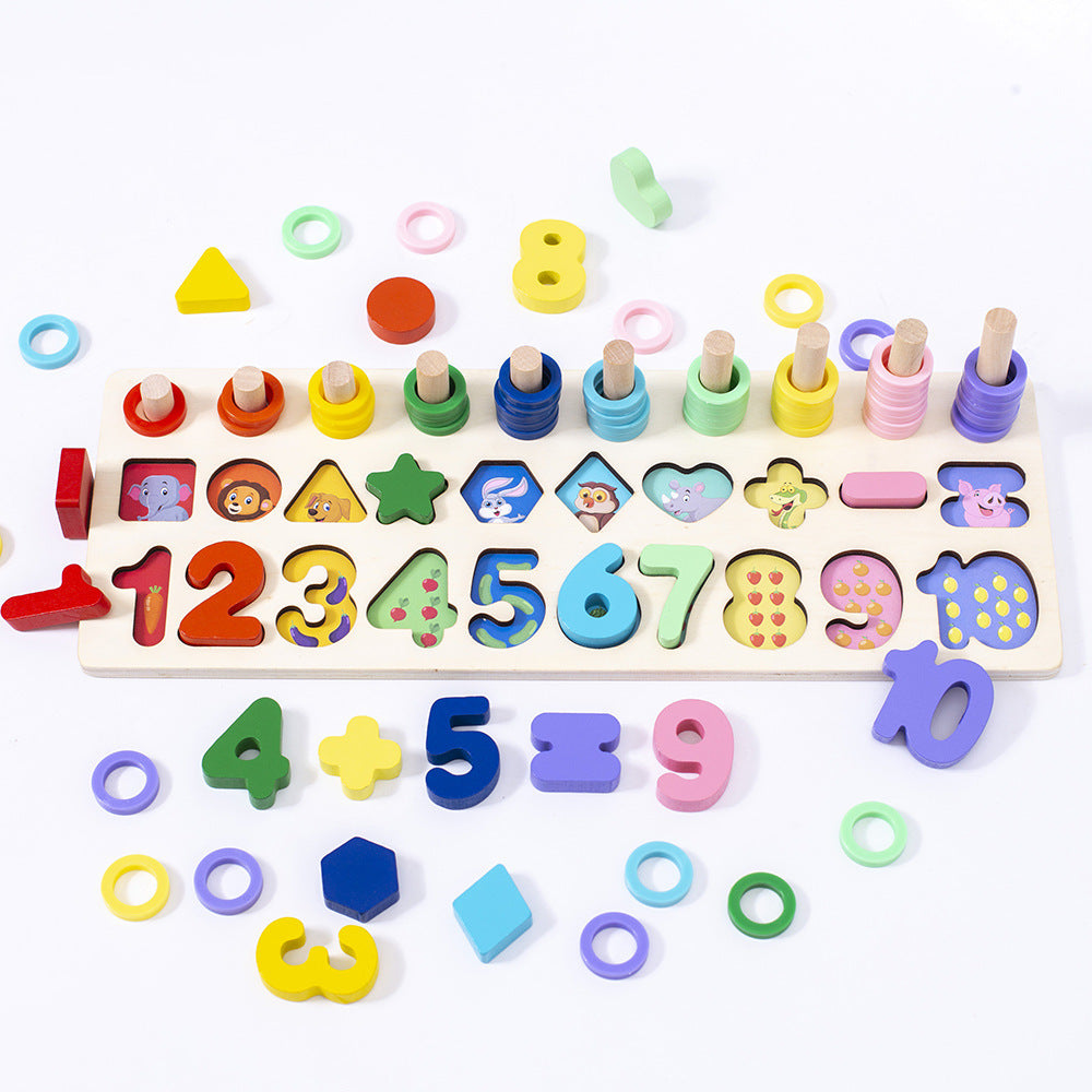 Wooden Educational Children's Toy Three-in-one Color Number Shape Matching Puzzle