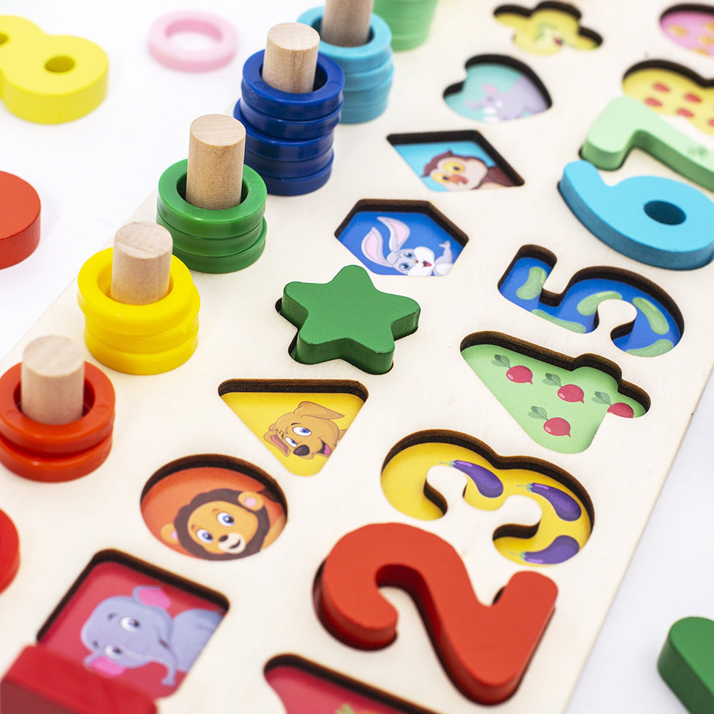 Wooden Educational Children's Toy Three-in-one Color Number Shape Matching Puzzle