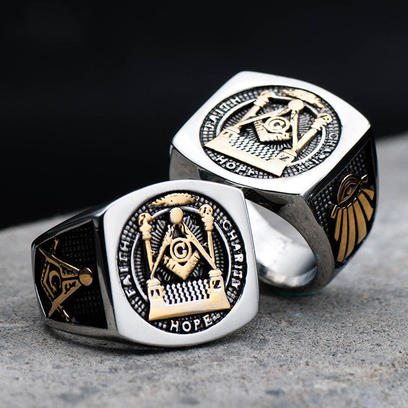 Bague Originale Transfrontalière Anneau Rétro en Acier Titane Bague Punk Dominante pour Homme Bijoux
