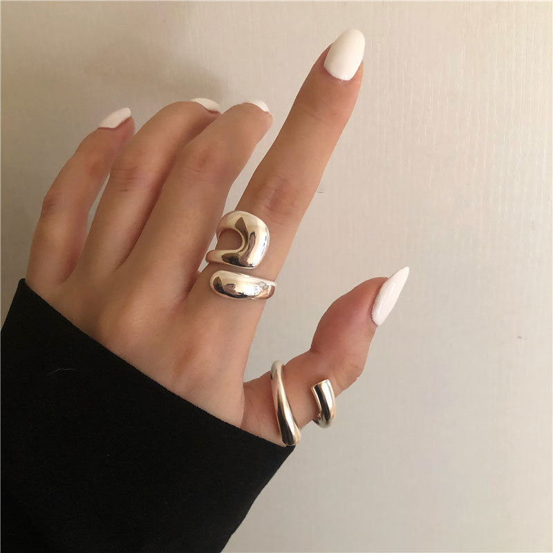 Retro Exaggerated Geometric Ring Female 925 Silver