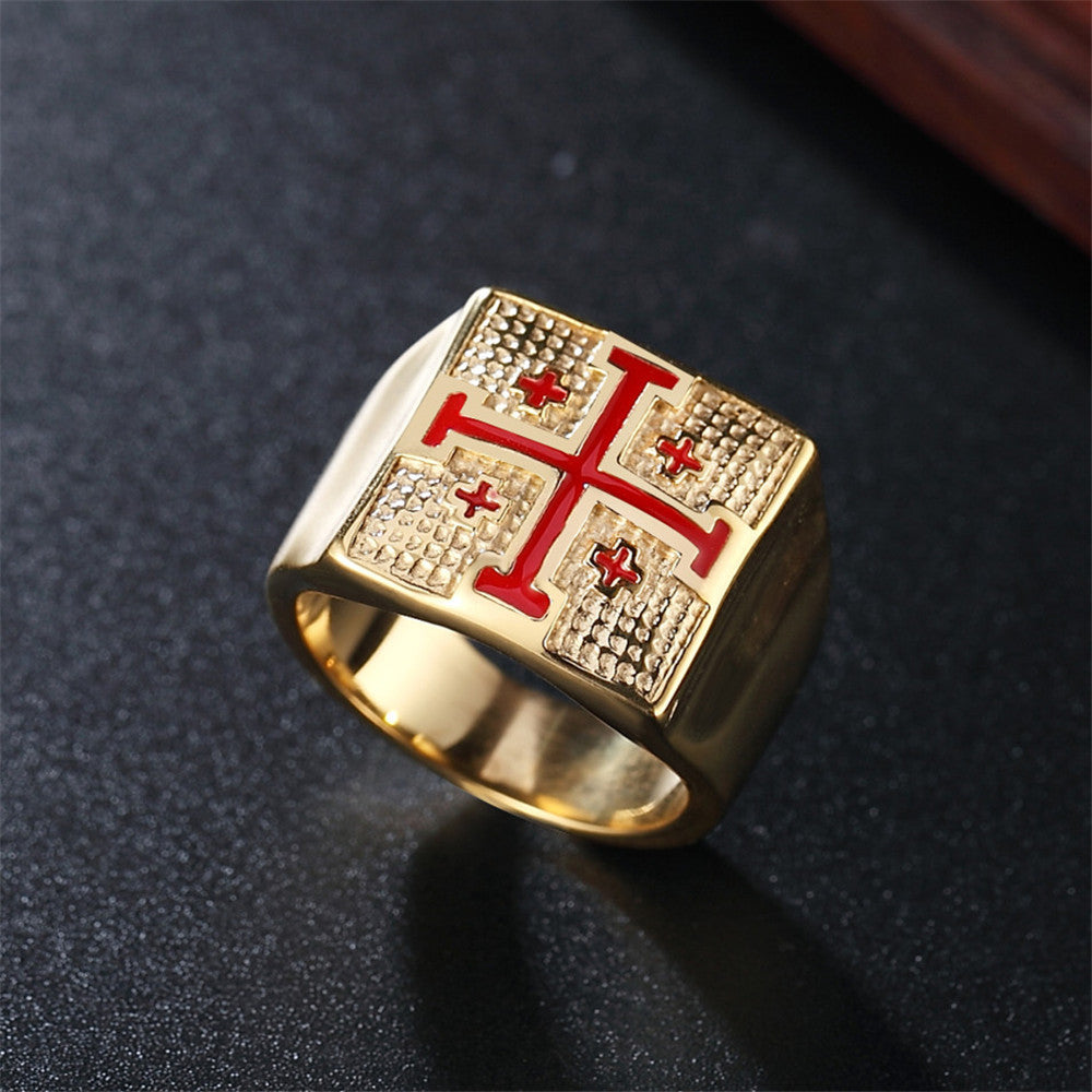 New Style Foreign Trade Ring Red Crusade Mens Titanium Steel Ring