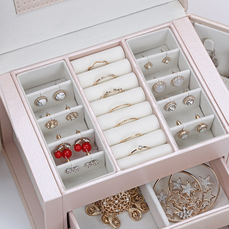 Double Layer Large Capacity Pu Jewelry Box Portable Leather Jewelry Storage Box Necklace Ring Watch Jewelry Box