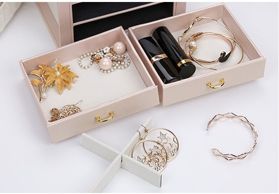 Double Layer Large Capacity Pu Jewelry Box Portable Leather Jewelry Storage Box Necklace Ring Watch Jewelry Box