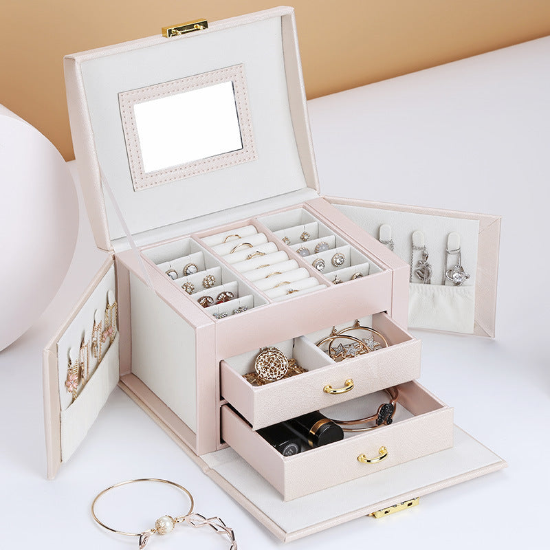 Double Layer Large Capacity Pu Jewelry Box Portable Leather Jewelry Storage Box Necklace Ring Watch Jewelry Box