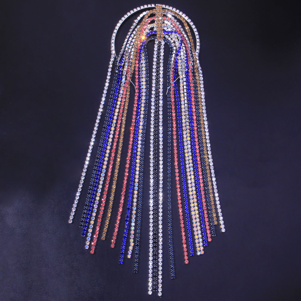 Exaggerated Ethnic Color Diamond Hair Chain