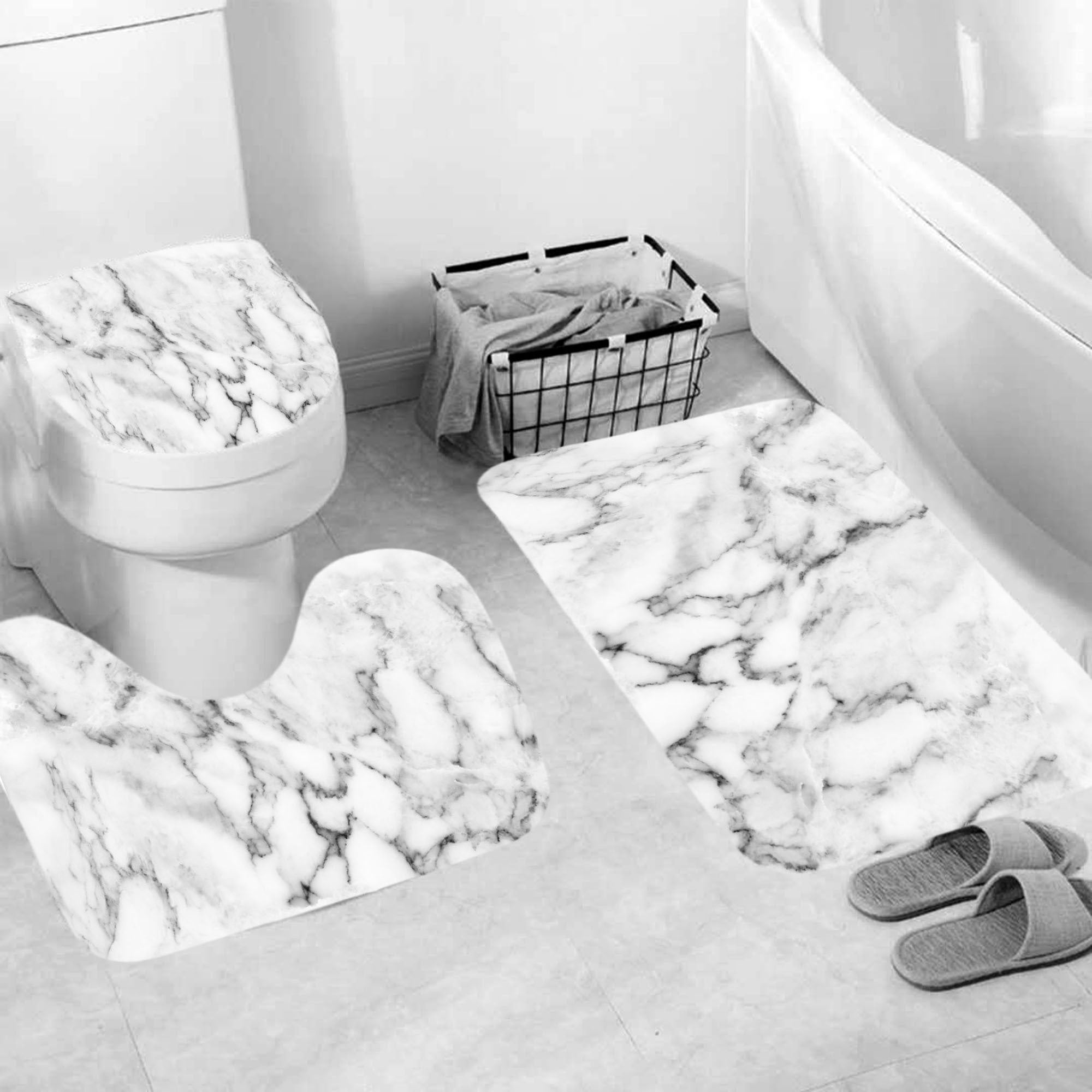 Marble Texture, Printed Polyester, Waterproof Shower Curtain Set