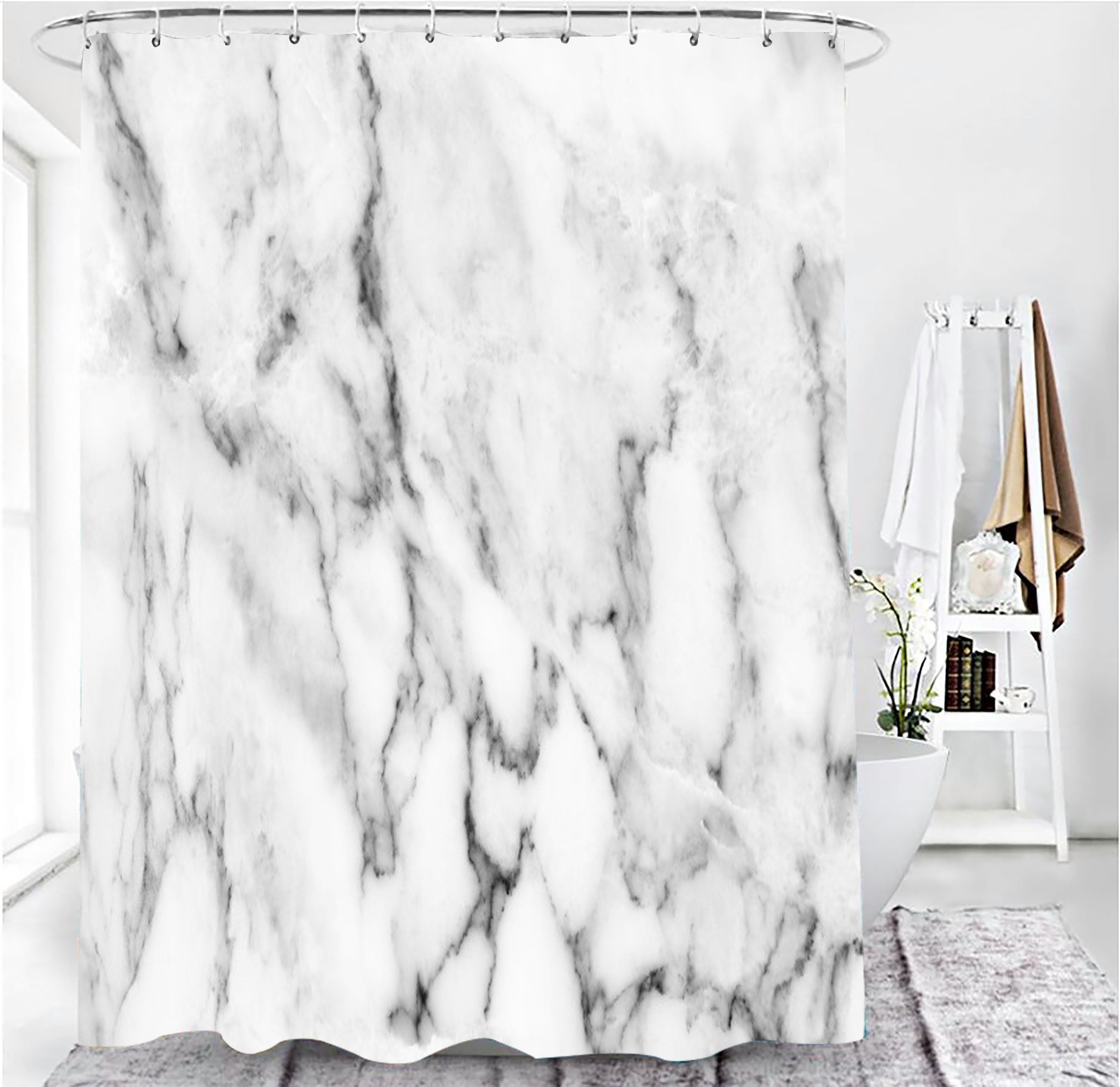 Marble Texture, Printed Polyester, Waterproof Shower Curtain Set