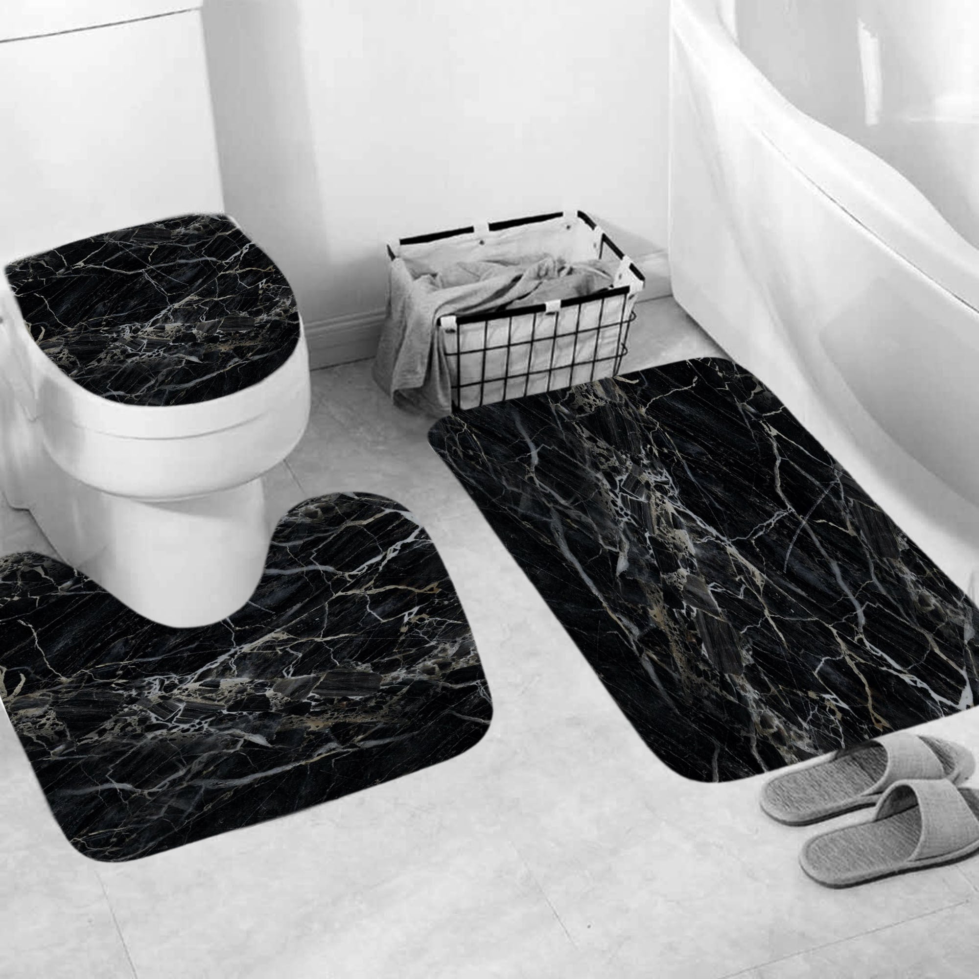 Marble Texture, Printed Polyester, Waterproof Shower Curtain Set