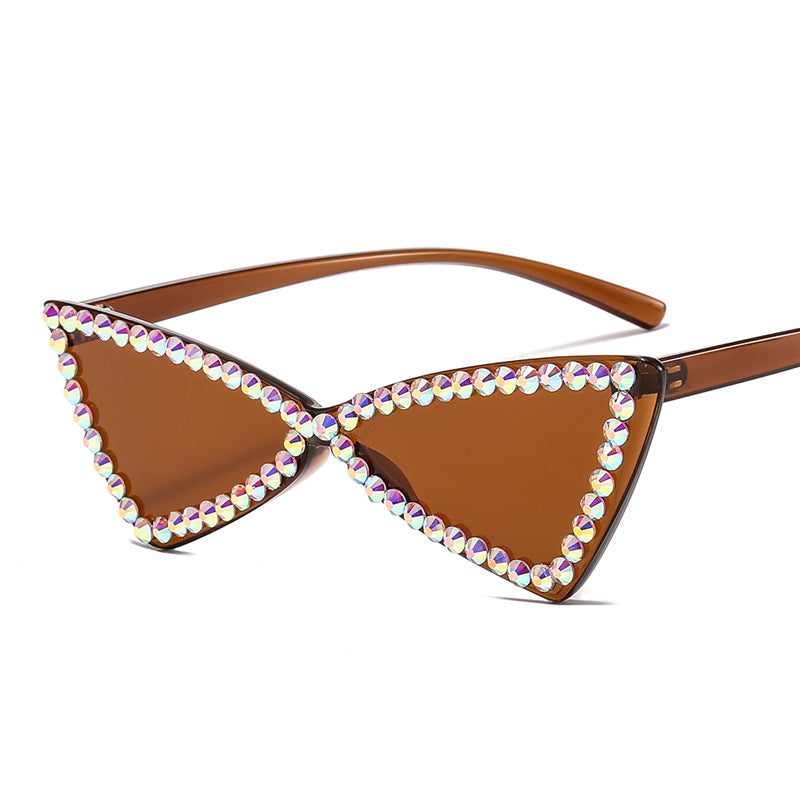 Retro Triangle Rimless Glasses Rhinestone Sunglasses Ladies Cat Eye Sunglasses