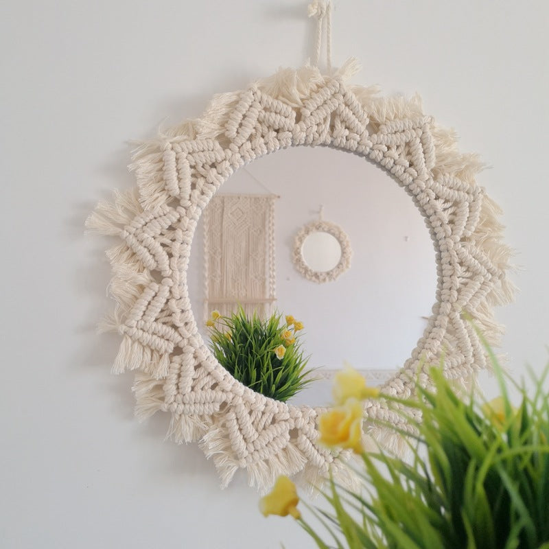 Miroir de maquillage en tapisserie fait main style nordique pour chevet