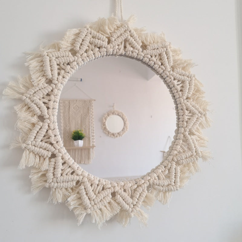 Miroir de maquillage en tapisserie fait main style nordique pour chevet