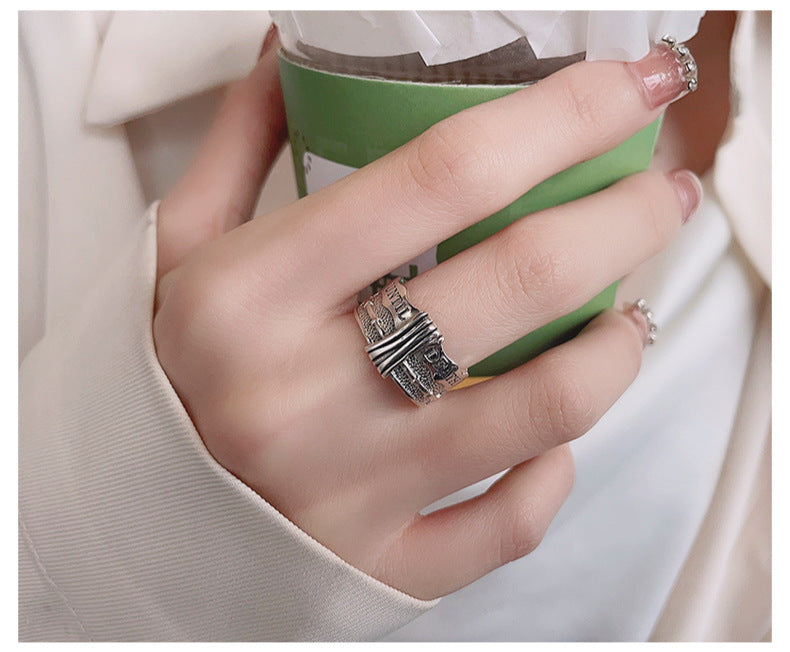 Bague Rétro Vieillie en Argent Sterling S925