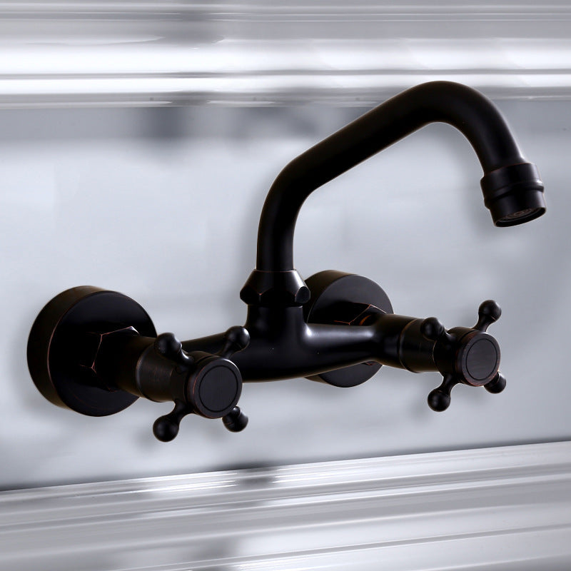 Robinet d'eau chaude et froide pour baignoire, style antique européen, en cuivre noir