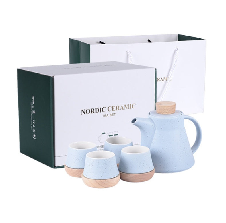 Coffret Cadeau Service à Thé en Céramique Quatre Tasses Une Théière