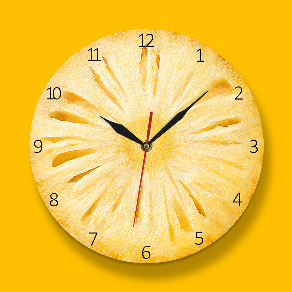 Série de fruits Décoration murale Horloge murale Tranche d'ananas Horloge murale en acrylique Horloge simple et tendance