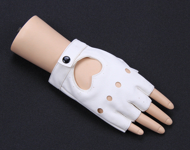 Half Finger Gloves Ladies Dance Performance Thin Fitness Yoga Cute Peach Heart Fingerless Leather Gloves