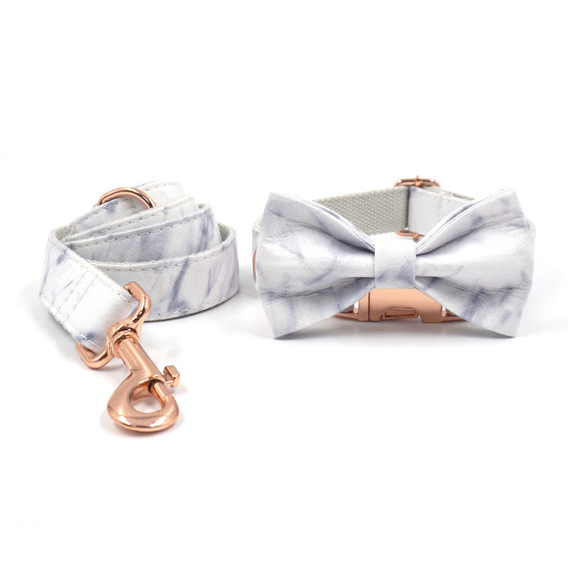 Rose Gold Boucle Marbre Collier de Chien Laisse Ensemble Nœud