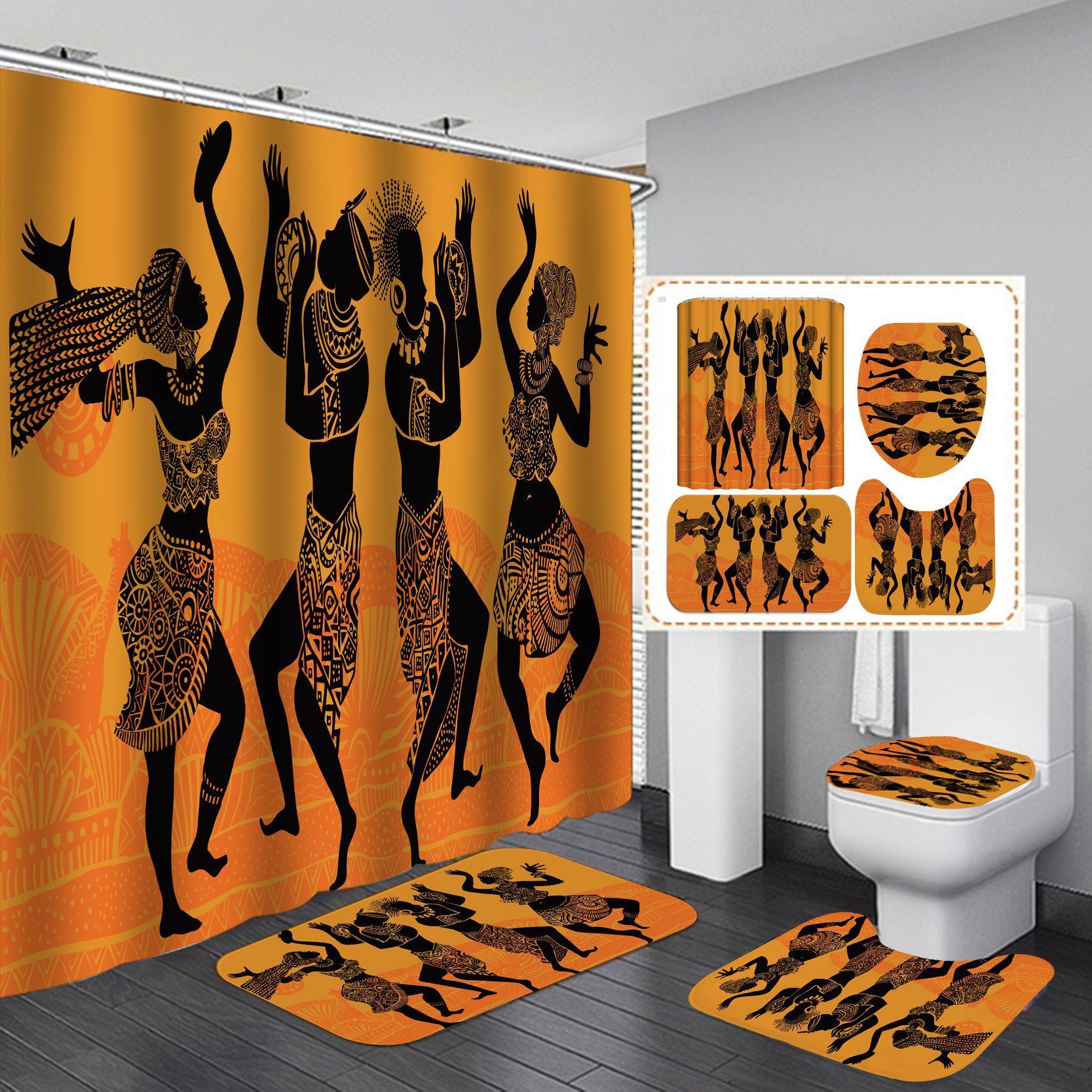 Waterproof Shower Cloth Four-piece Bathroom Shower Curtain Curtain Set