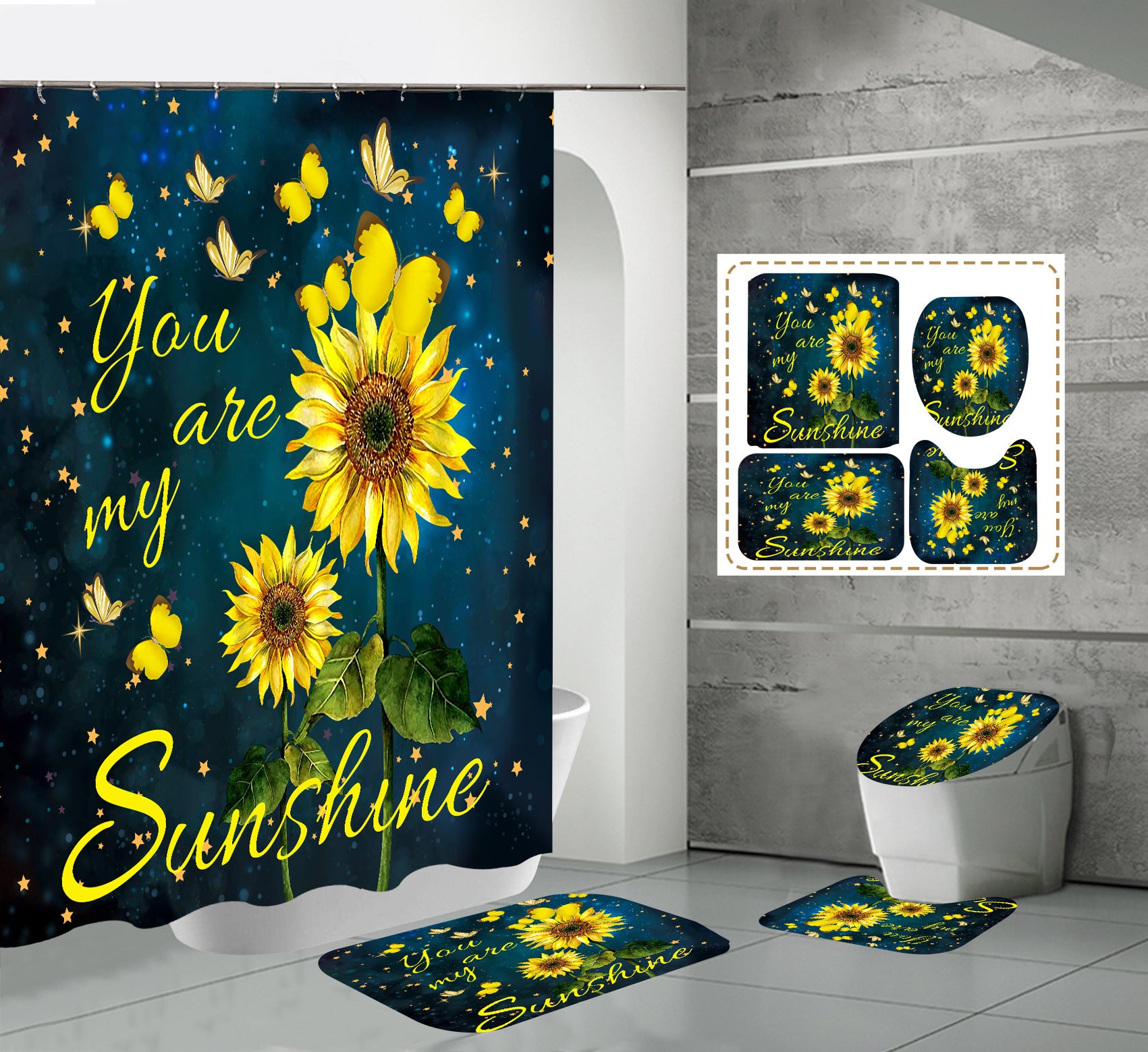 Shein New Shower Curtain Toilet Bathroom Partition Shower Sunflower Shower Curtain Manufacturer Supply