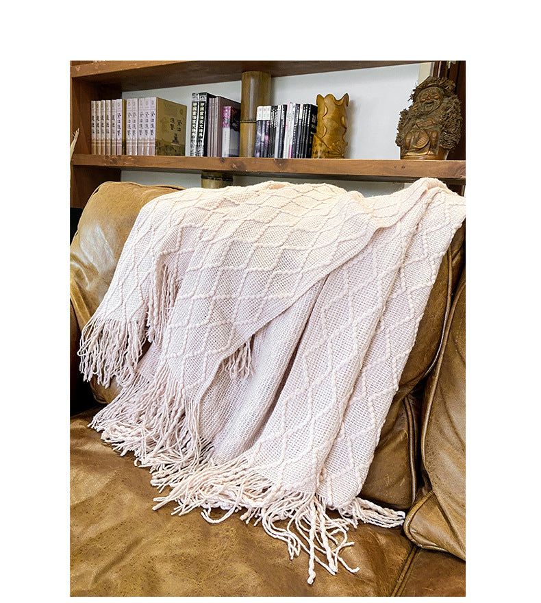 Nordic Style Tassel Lunch Break Blanket Sofa Blanket Summer Knitted Air Conditioning Blanket Solid Color Knitted Blanket