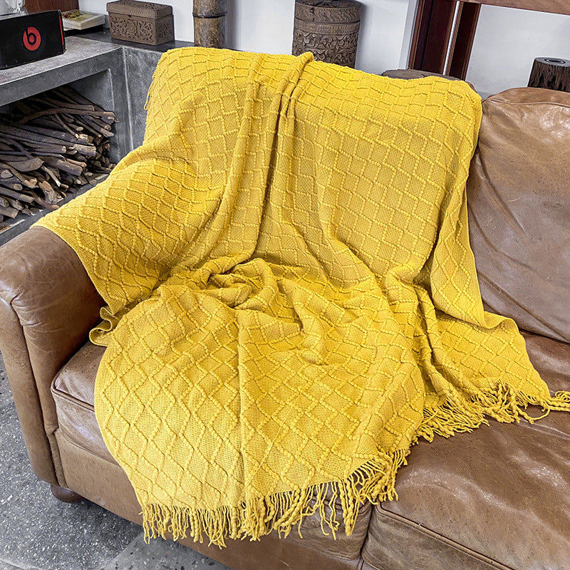 Nordic Style Tassel Lunch Break Blanket Sofa Blanket Summer Knitted Air Conditioning Blanket Solid Color Knitted Blanket