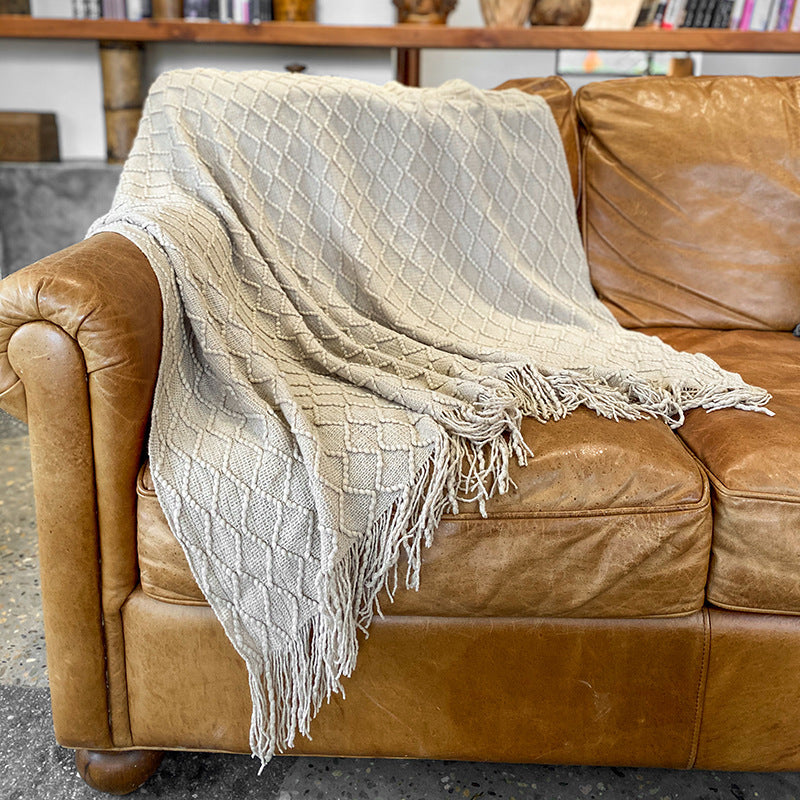 Nordic Style Tassel Lunch Break Blanket Sofa Blanket Summer Knitted Air Conditioning Blanket Solid Color Knitted Blanket