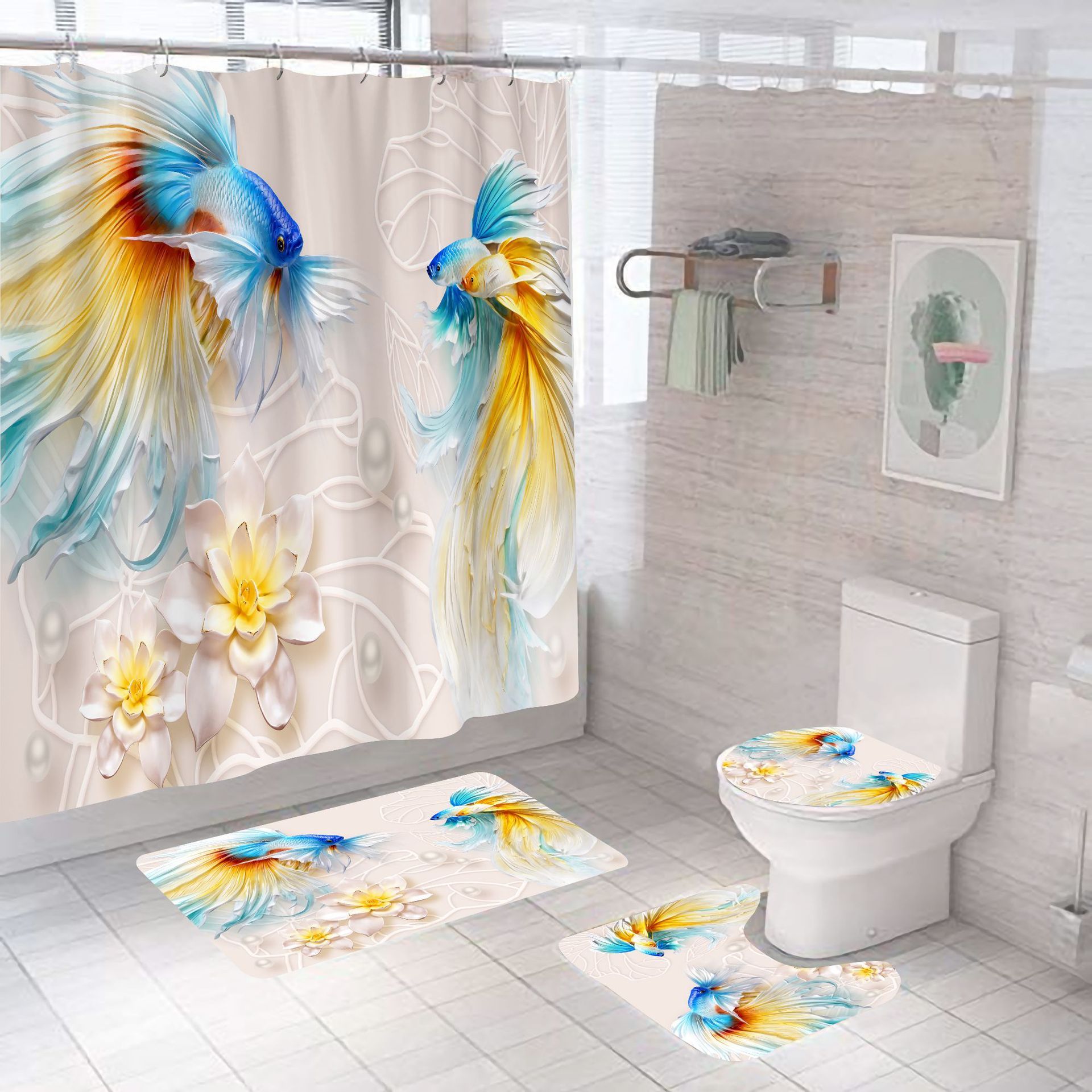 Manufacturers Sell Underwater World Series Waterproof Shower Cloth Digital Printing Bathroom Shower Curtain Four Sets Wholesale