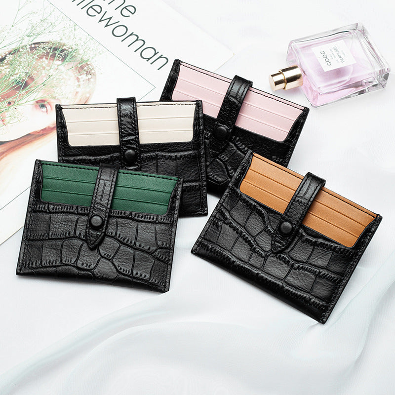 Leather Card Case Female Small Ultra-thin Credit Card Holder Cowhide Pattern Ins Card Case Wallet