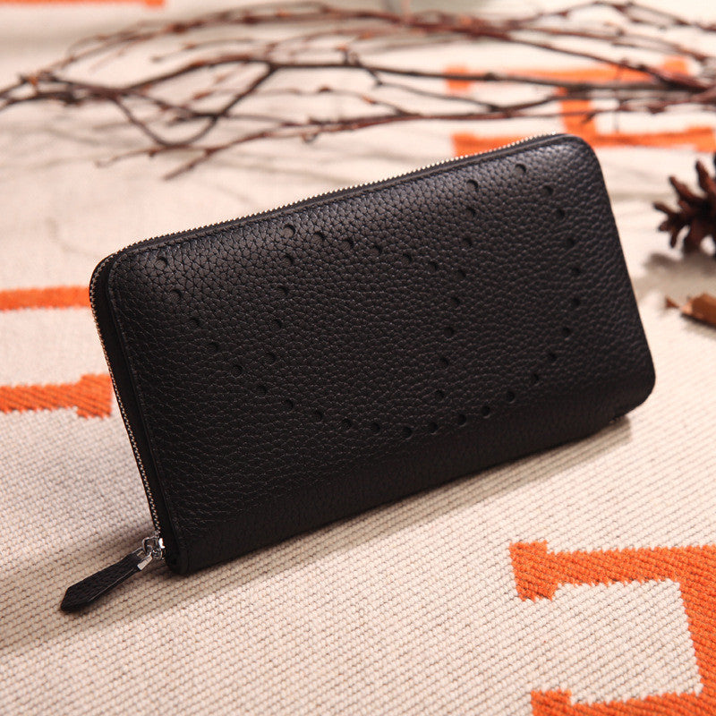 Lychee Pattern Top Layer Cowhide Classic Clutch
