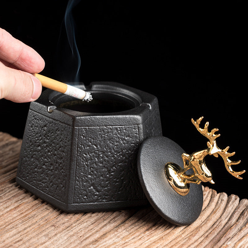 Household Large Ceramic Personality With Cover Anti-fly Ash Car Fashion Trend Ashtray