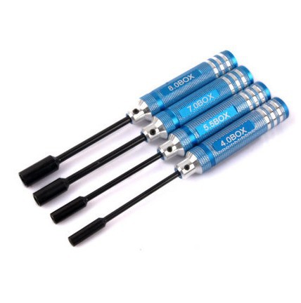 Lot de 4 tournevis à douille hexagonale en métal pour voiture RC 4,0 mm 5,5 mm 7,0 mm 8,0 mm 80213 Kit d'outils Buggy Truck Truggy Voiture RC